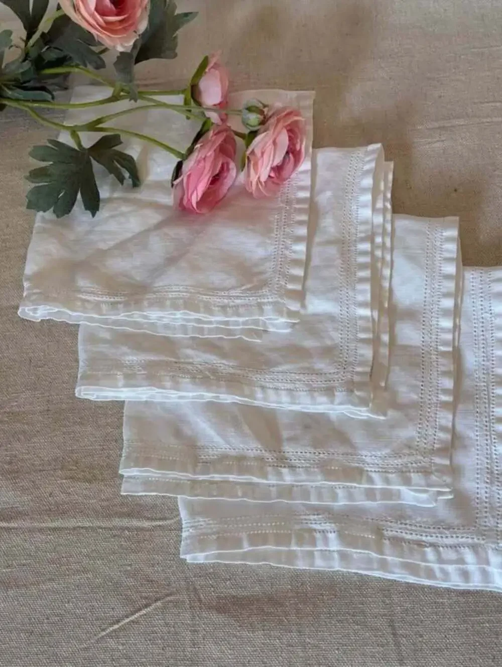 Vintage cotton ladder lace tea service napkins ( set of 4)